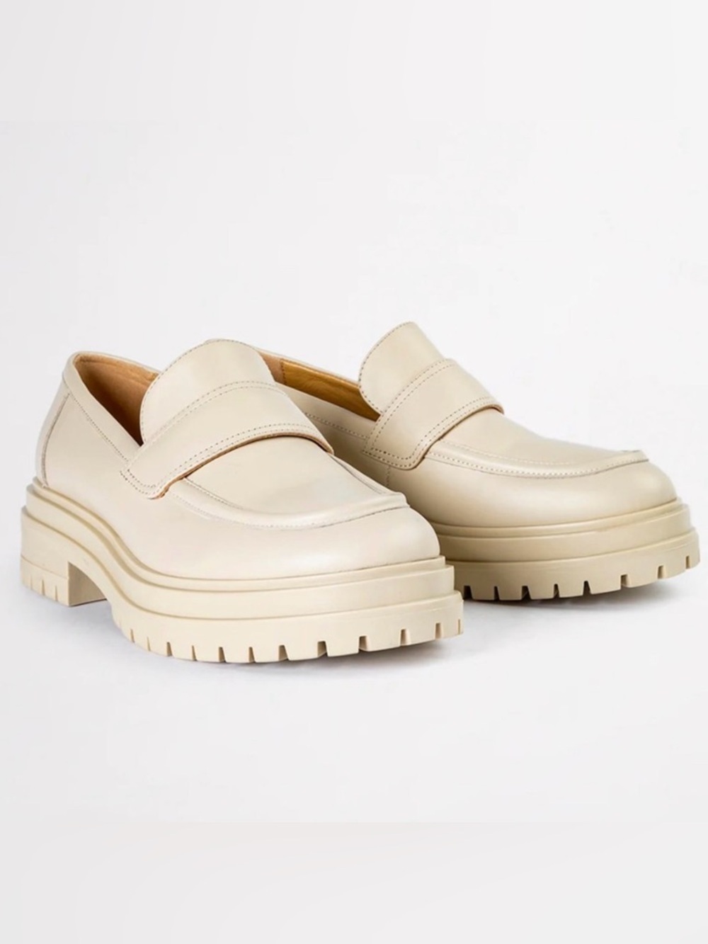 Tony Bianco Wiz Chunky Lug Sole Penny Loafers in Vanilla Capretto, Size 10